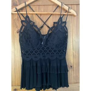 Black crochet and lace strappy top
